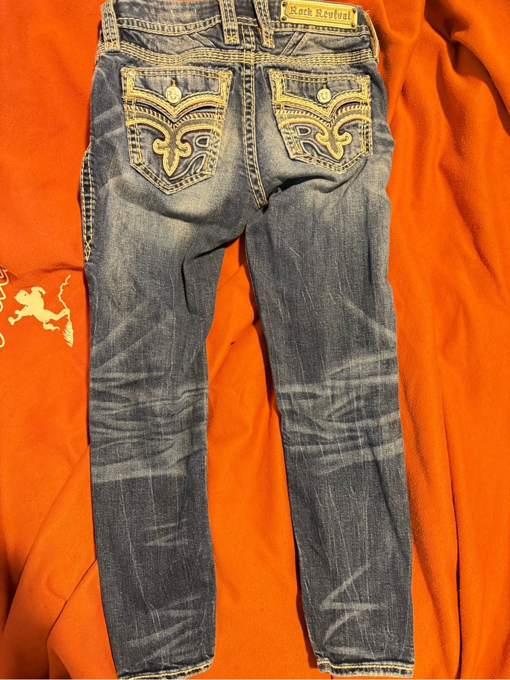 Rock Revival Dark Blue Embroidered Back Pocket Ankle Skinny Jeans